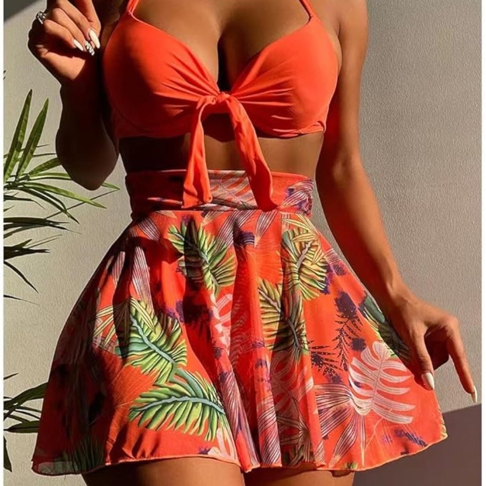 Women multicolored 3pc Print Bikini Set Up Bra & Hipster Bottom & Beach